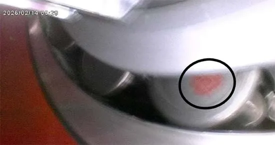 Figure 9. A localized red corrosion stain on a single rolling element.