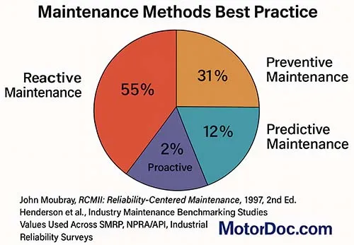 Figure 1: Existing maintenance practices (FEMP/PNNL 2021 and NIST ‘The Costs and Benefits of Advanced Maintenance in Manufacturing,’ updated Feb 2025)