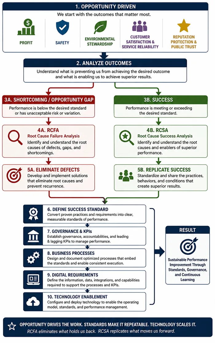Figure 3 - Root Cause Analysis can be employed to understand and replicate success and to eliminate defects. Both scenarios drive business process optimization BEFORE installing or configuring any software or systems.