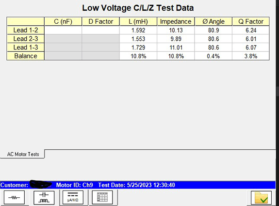 Low voltage test results from the Electrom system.
